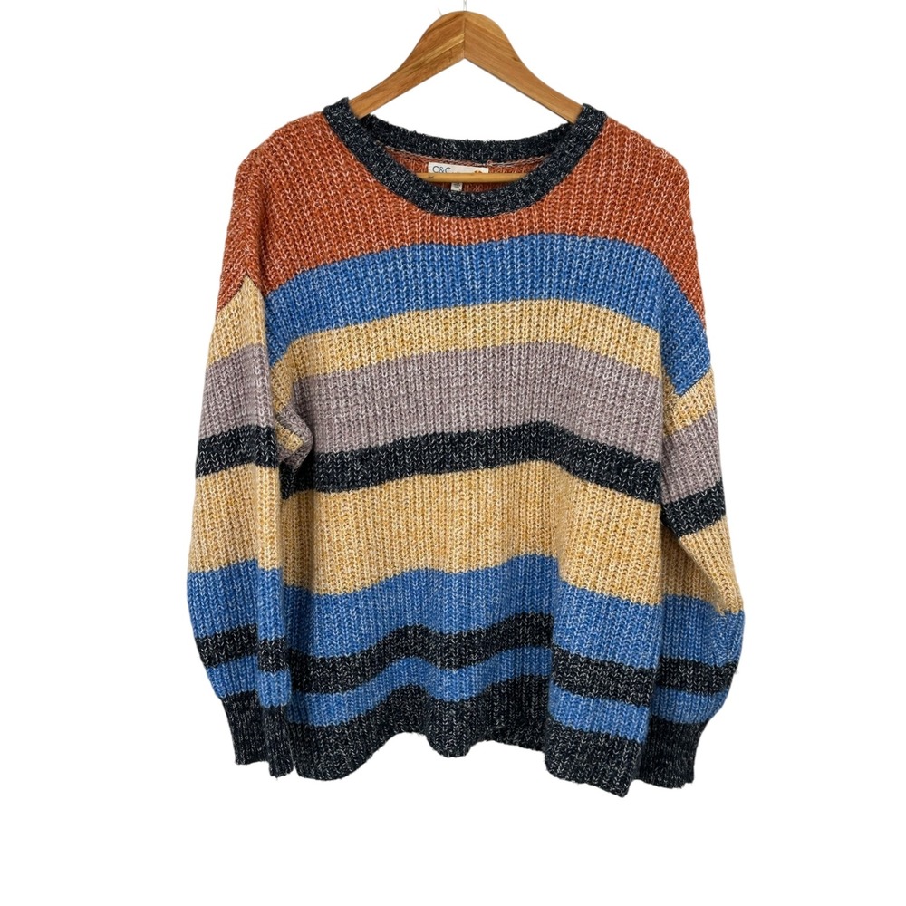 C&C California Multi Color Striped Chunky Knit Sweater 1X - Picture 2 of 8